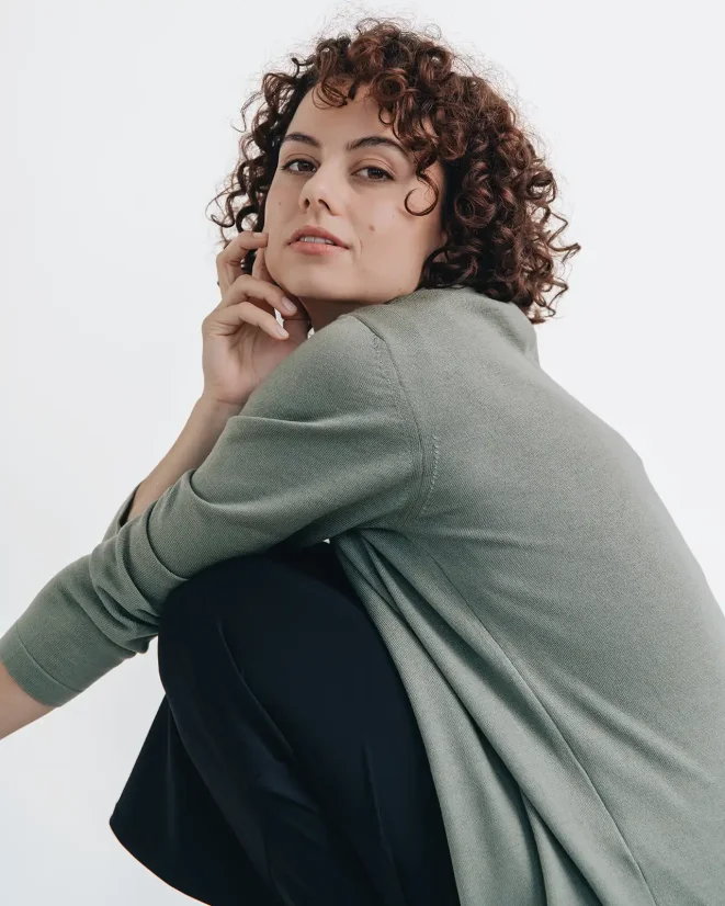 Damen 3/4 Strickjacke aus Wolle - Farbe: Schwarz, Größe: S