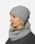 Damen-Rundschal aus Wolle + Mütze Merino Extra Fine Grau