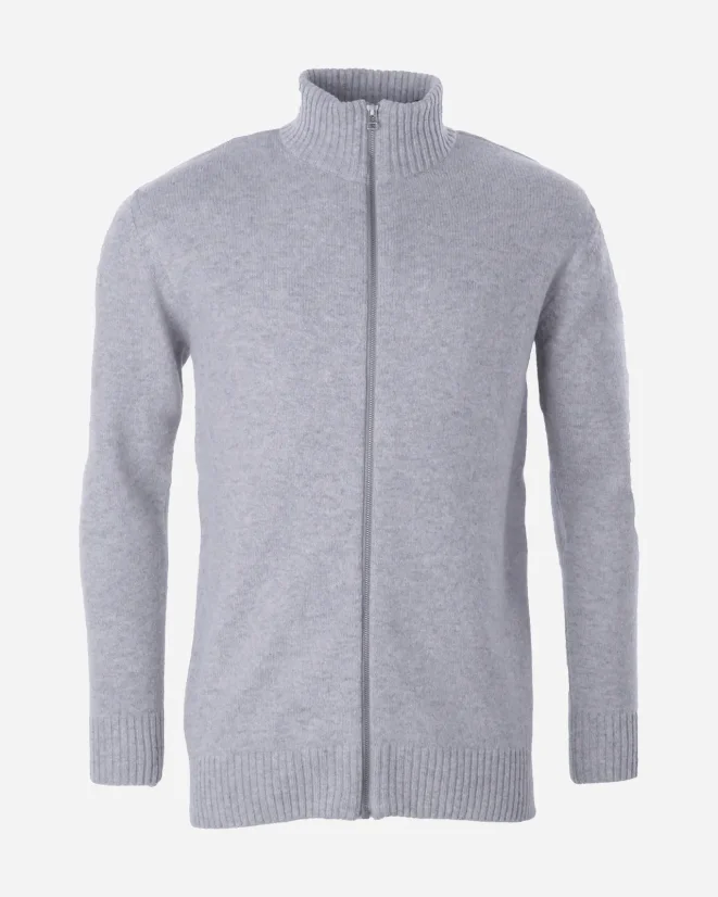 Men´s Wool Sweater Lambswool Zipper- Grey - Color: Grey, Size: XXL