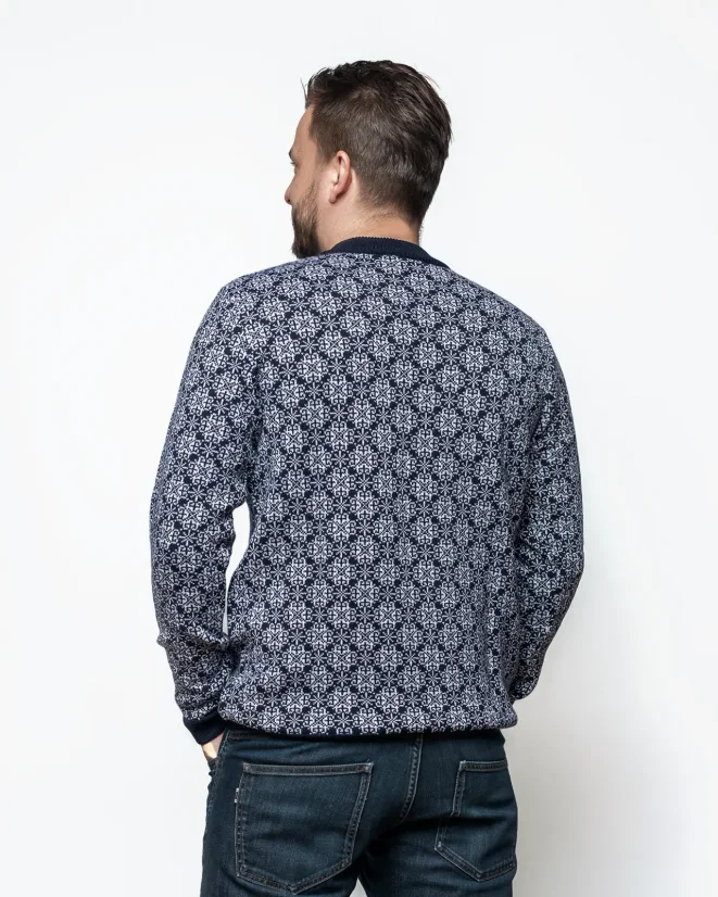 Men´s Wool Sweater WOOLIFE STAR - Color: Dark blue, white pattern, Size: XL