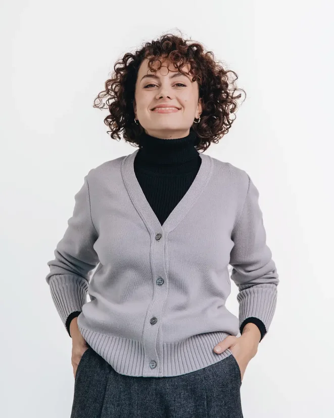 Damen Wollpullover mit Knopfleiste - Farbe: Grau, Größe: L