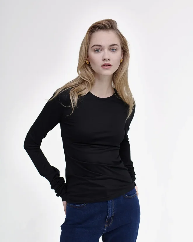 Damen T-Shirt Merino Basic 140 - Farbe: Schwarz, Größe: XXL