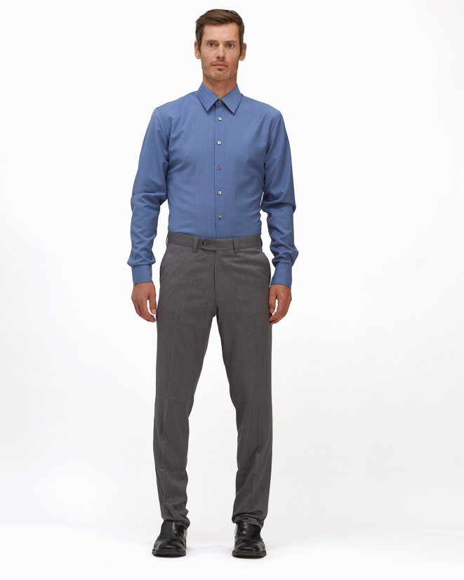 Men´s Merino Fancy SlimFit Shirt - Color: White-blue fine pepito, Size: 40 Slim Fit