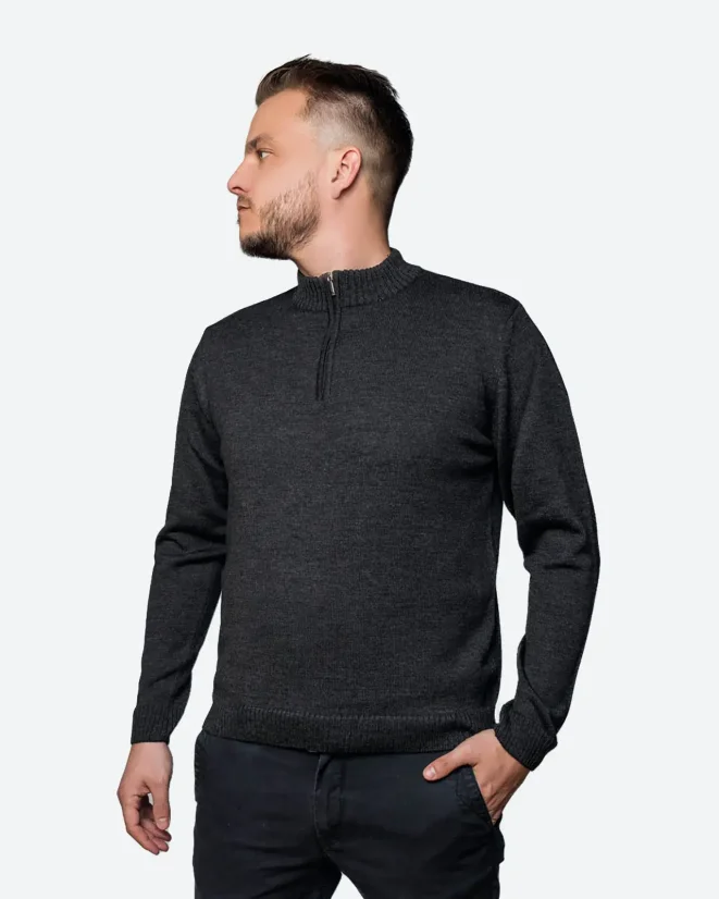 Men´s Merino Wool Sweater with Zipper - Color: Blue, Size: XXL