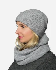 Damski okrągły szalik wełniany + czapka Merino Extra Fine Grey