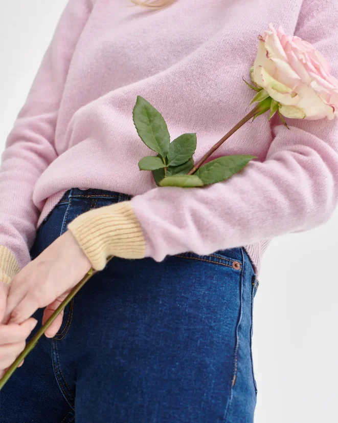 Damen Pullover aus Lambswool Wool - Farbe: Rosa, Größe: XL