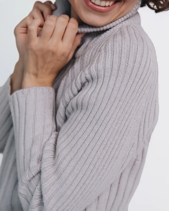 Dámský svetr stojáček se zipem Kašmír Blend - Farba: Hnedá, Veľkosť: XL-XXL