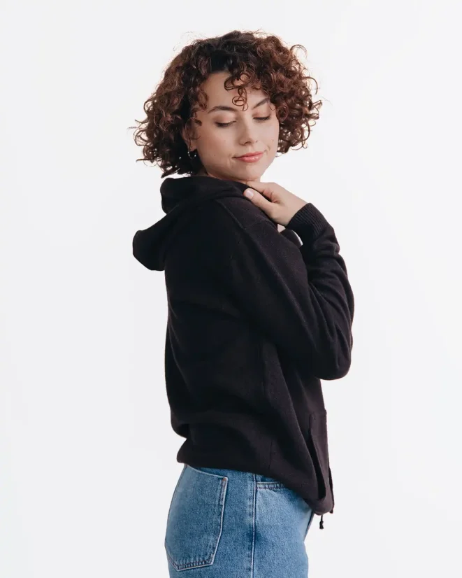 Women´s Cashmere Blend Hoodie - Color: Brown, Size: M-L