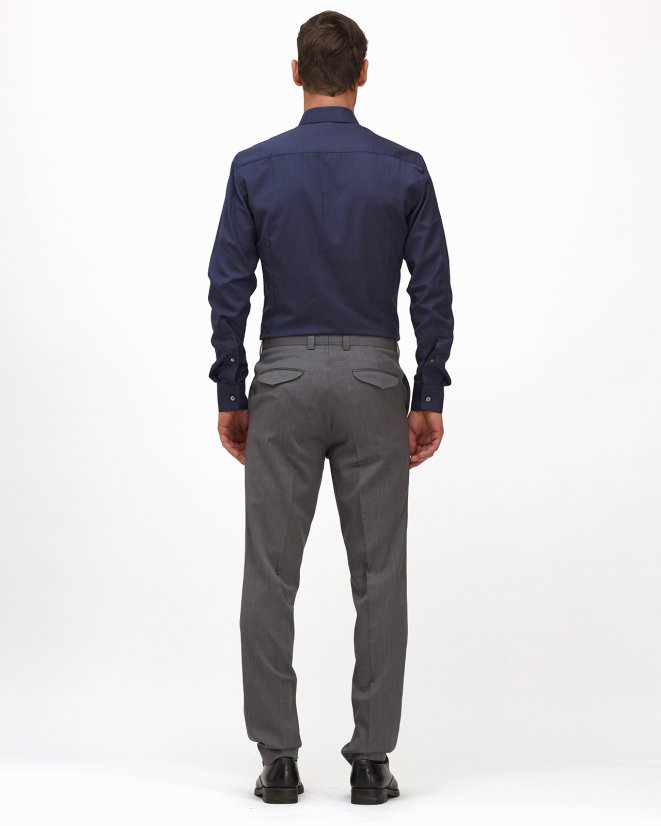 Men´s Merino Fancy SlimFit Shirt - Color: White-blue fine pepito, Size: 40 Slim Fit