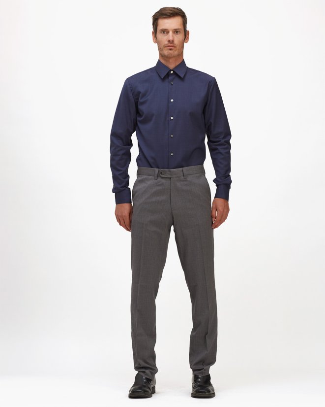 Men´s Merino Fancy SlimFit Shirt - Color: White-blue fine pepito, Size: 40 Slim Fit