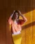 Women´s Deep Neck Wool Sweater Cashmere - Color: Orange, Size: S