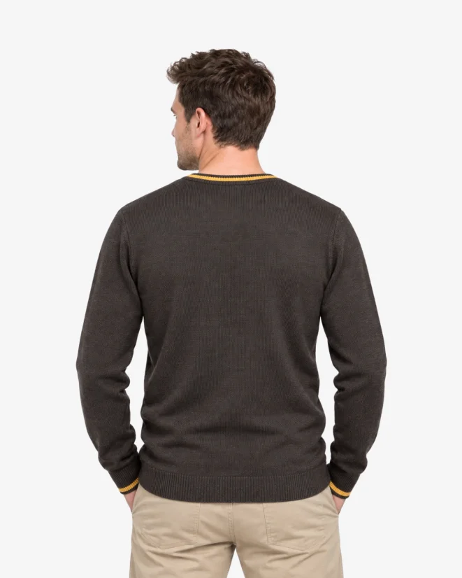 Pánský vlněný svetr ČSV s výstřihem V Merino Blend - Barva: Hořčicová, Velikost: S