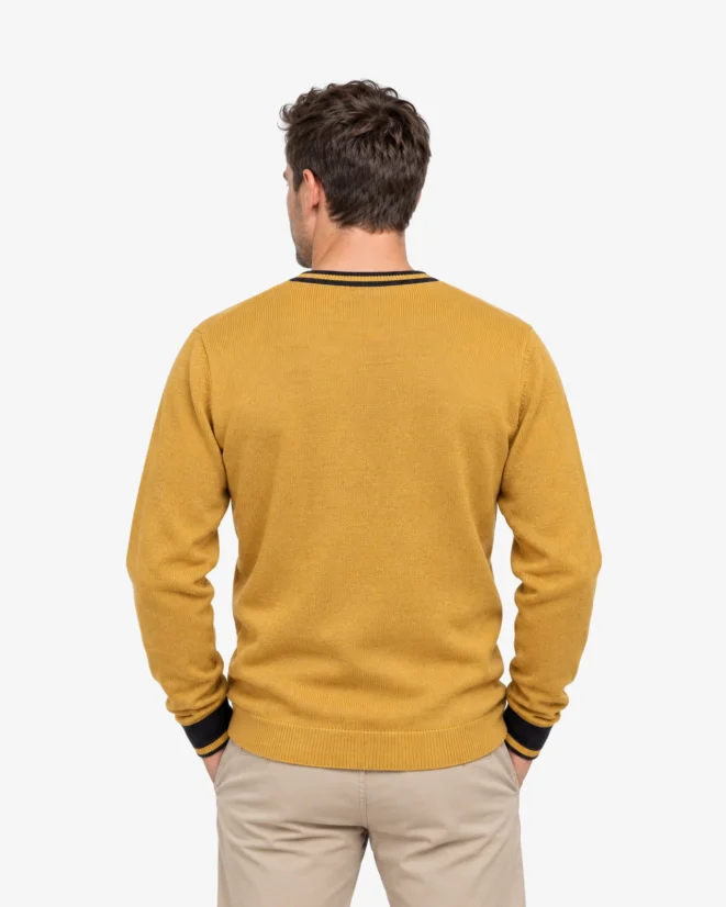 Pánský vlněný svetr ČSV s výstřihem V Merino Blend - Barva: Hořčicová, Velikost: S