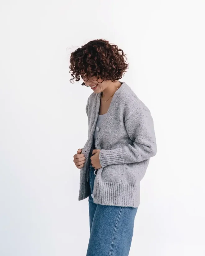 Damski wełniany kardigan Alpaca Blend - Kolor: Szary, Rozmiar: M-L