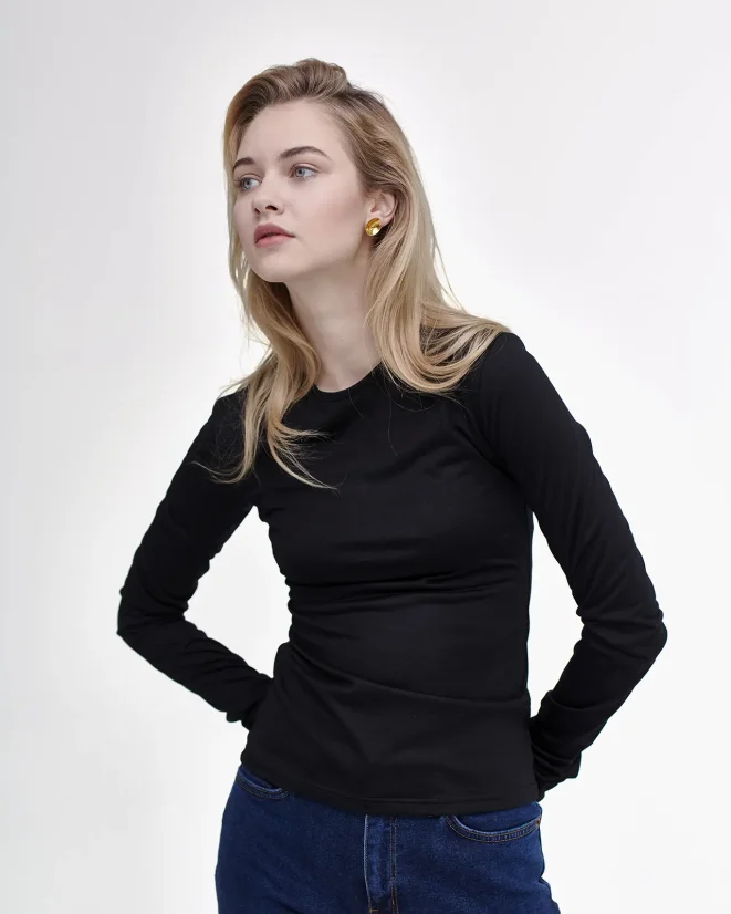 Damen T-Shirt Merino Basic 140 - Farbe: Schwarz, Größe: XS