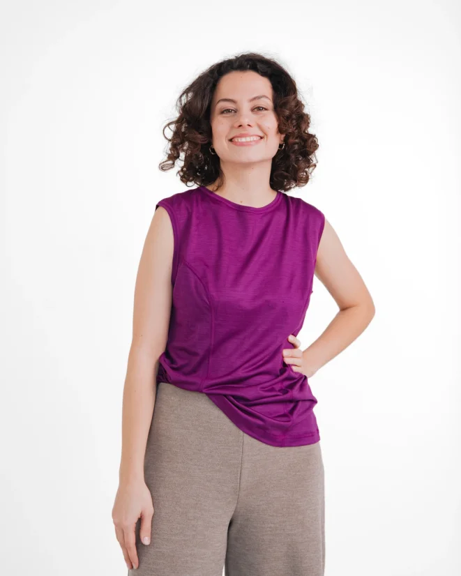 Damen Funktions Tanktop Merino 140 - Farbe: Dunkelviolett, Größe: XL