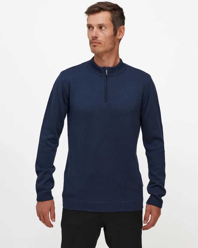 Men´s Merino Blend Zip Sweater - Color: Blue, Size: S