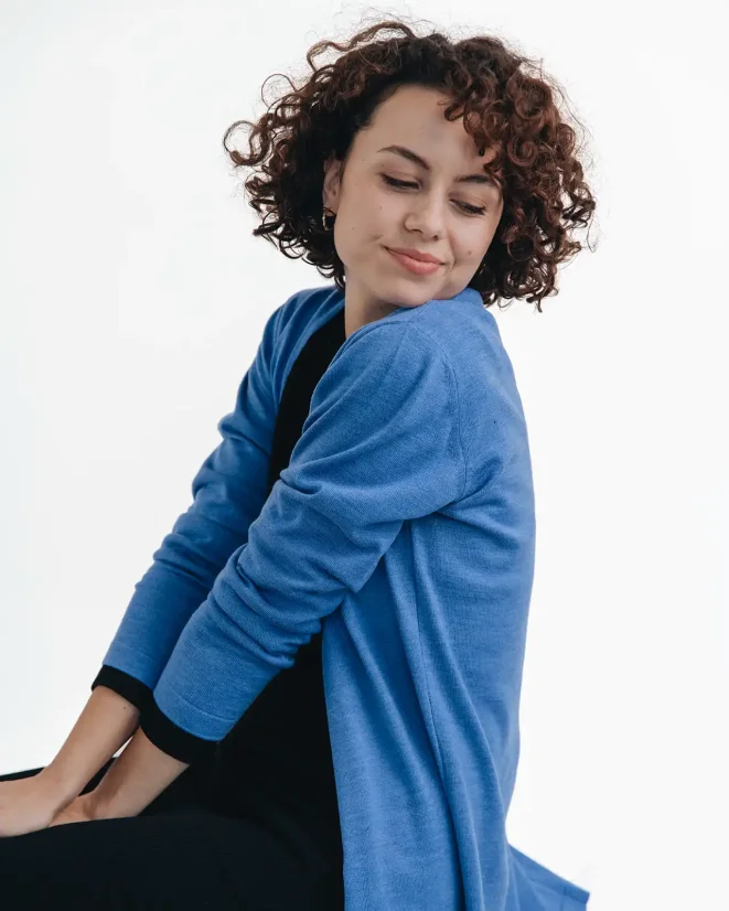 Damen 3/4 Strickjacke aus Wolle - Farbe: Schwarz, Größe: S