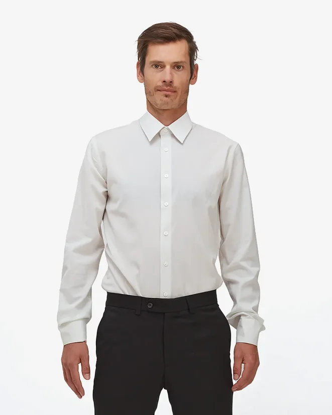 Men´s Merino Fancy SlimFit Shirt - Color: White-blue fine pepito, Size: 40 Slim Fit