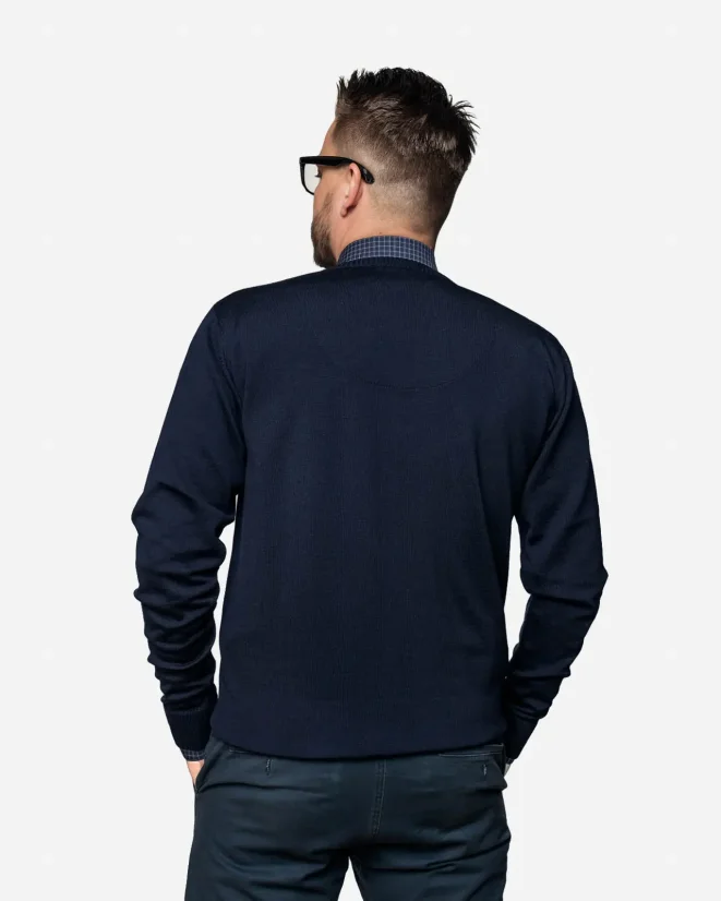 Men´s Merino Wool Sweater with Deep Neckline - Color: Blue, Size: L