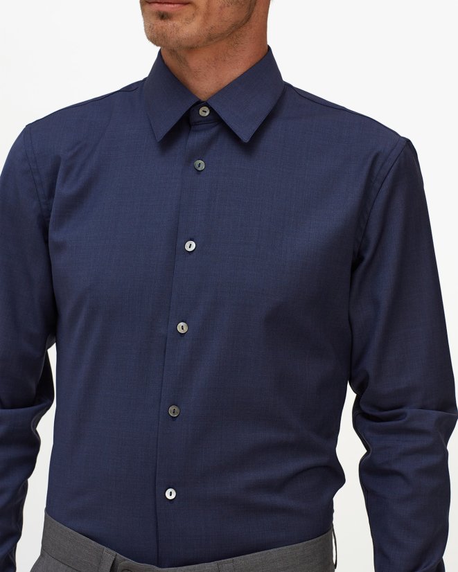 Men´s Merino Fancy SlimFit Shirt - Color: White-blue fine pepito, Size: 40 Slim Fit