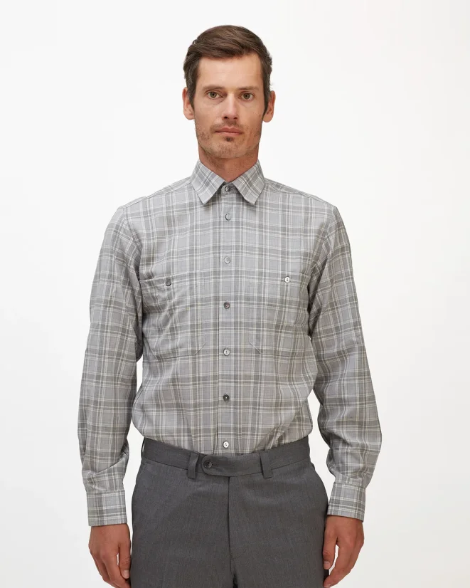Męska koszula Merino Fancy Slim Shirt - Kolor: Szarobrązowy, Rozmiar: 43-44 Slim