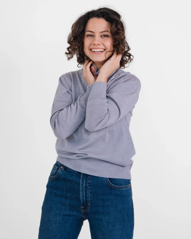 Damen Woll-Rollkragenpullover Merino - Farbe: Grau
