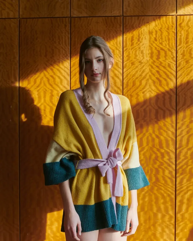 Dámske vlnené kimono - Farba: Modrá, Veľkosť: M