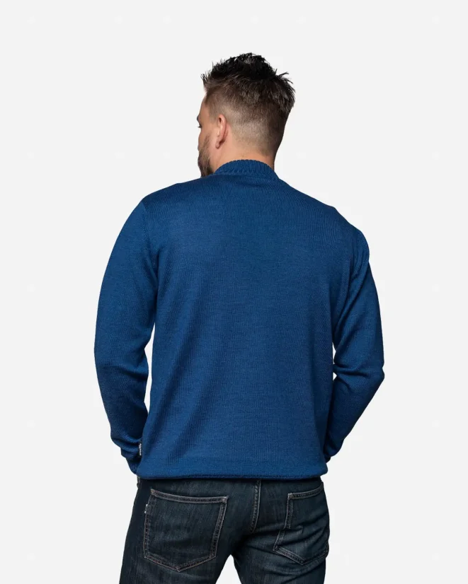 Men´s Merino Wool Sweater with Zipper - Color: Blue, Size: XXL
