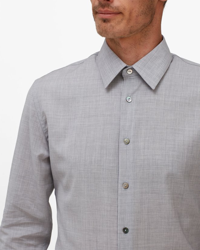 Men´s Merino Fancy SlimFit Shirt - Color: White-blue fine pepito, Size: 40 Slim Fit