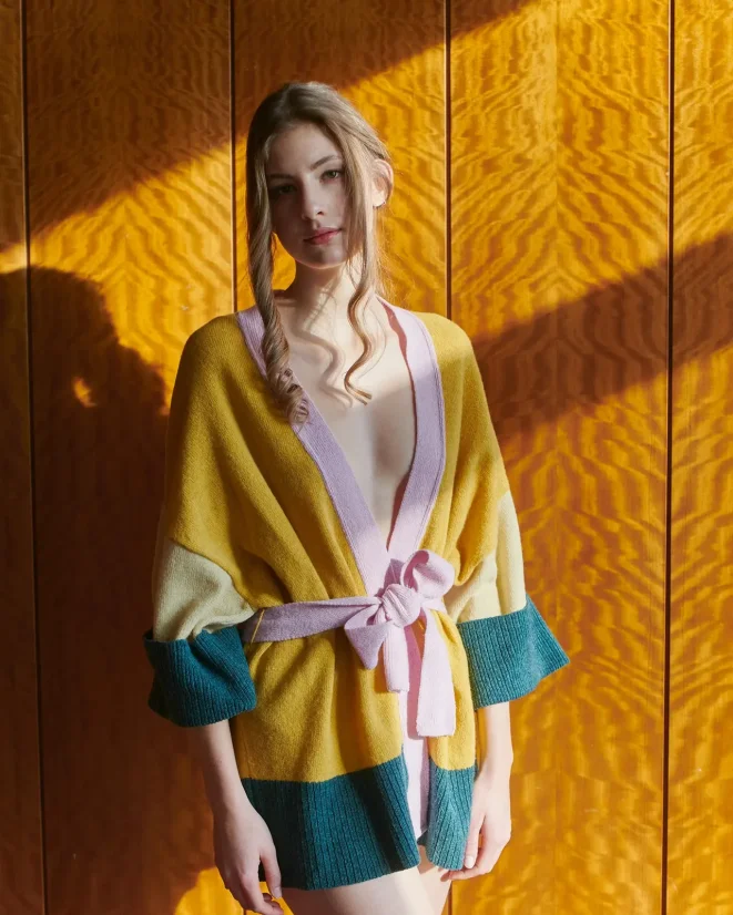 Dámske vlnené kimono - Farba: Modrá, Veľkosť: M