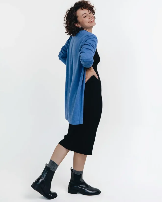 Damen 3/4 Strickjacke aus Wolle - Farbe: Schwarz, Größe: S