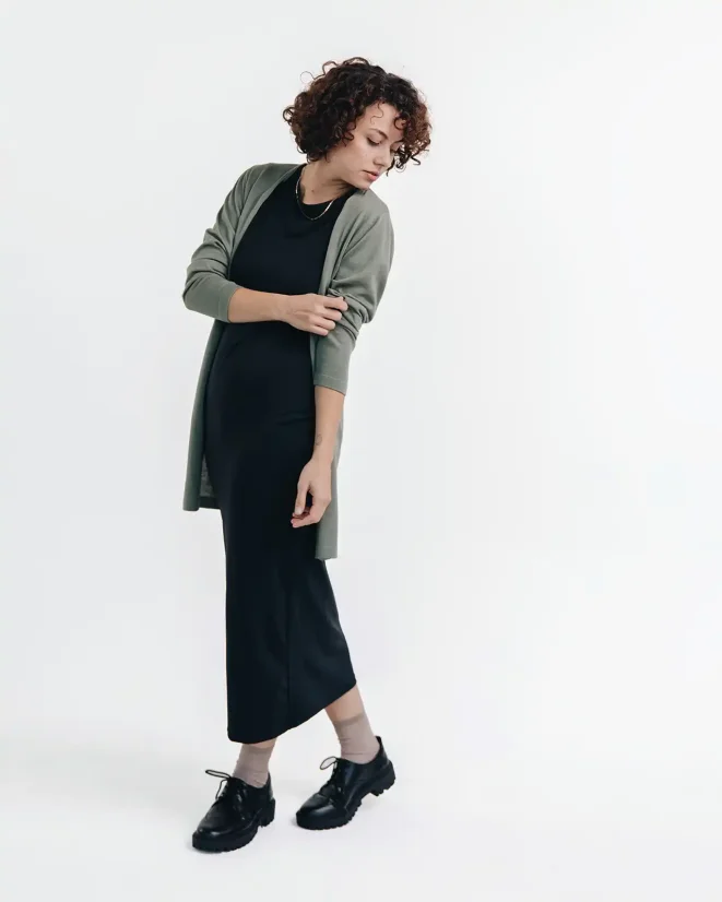 Damen 3/4 Strickjacke aus Wolle - Farbe: Schwarz, Größe: S
