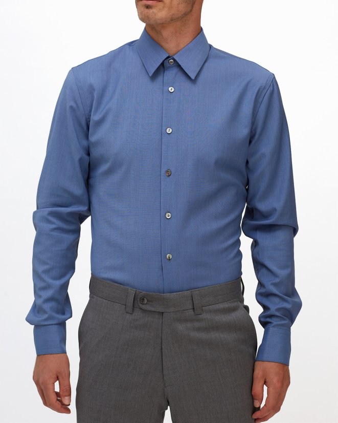 Men´s Merino Fancy SlimFit Shirt - Color: White-blue fine pepito, Size: 40 Slim Fit