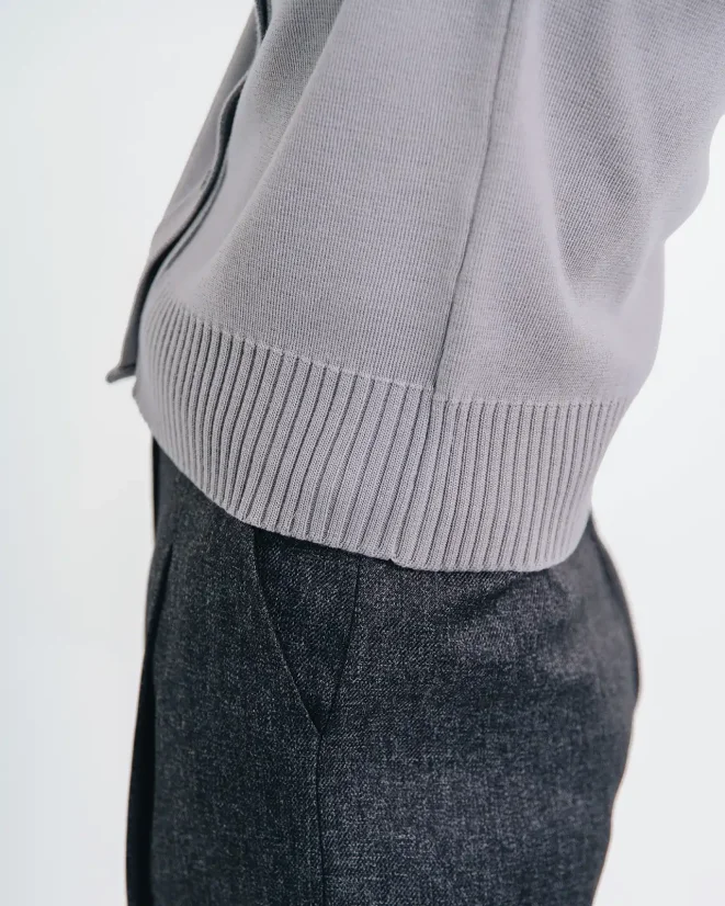 Damen Wollpullover mit Knopfleiste - Farbe: Grau, Größe: L