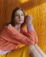 Women´s Deep Neck Wool Sweater Cashmere - Color: Orange, Size: S
