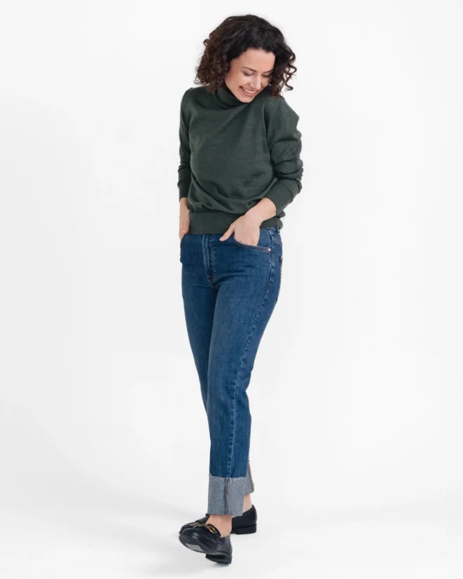 Damen Woll-Rollkragenpullover Merino - Farbe: Grau