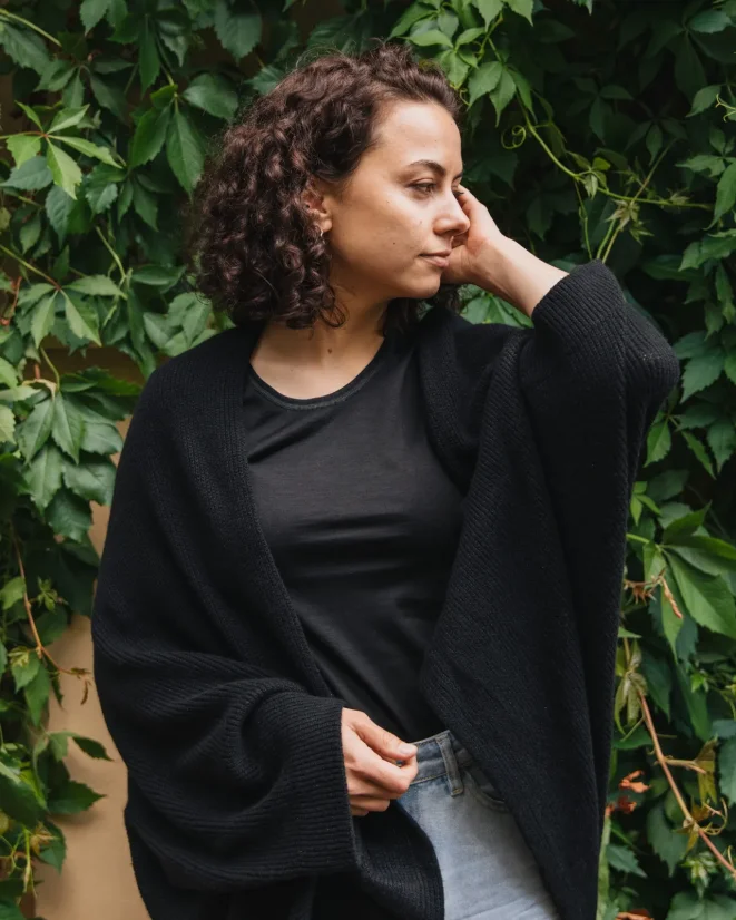 Wool Plaid Scarf with armholes