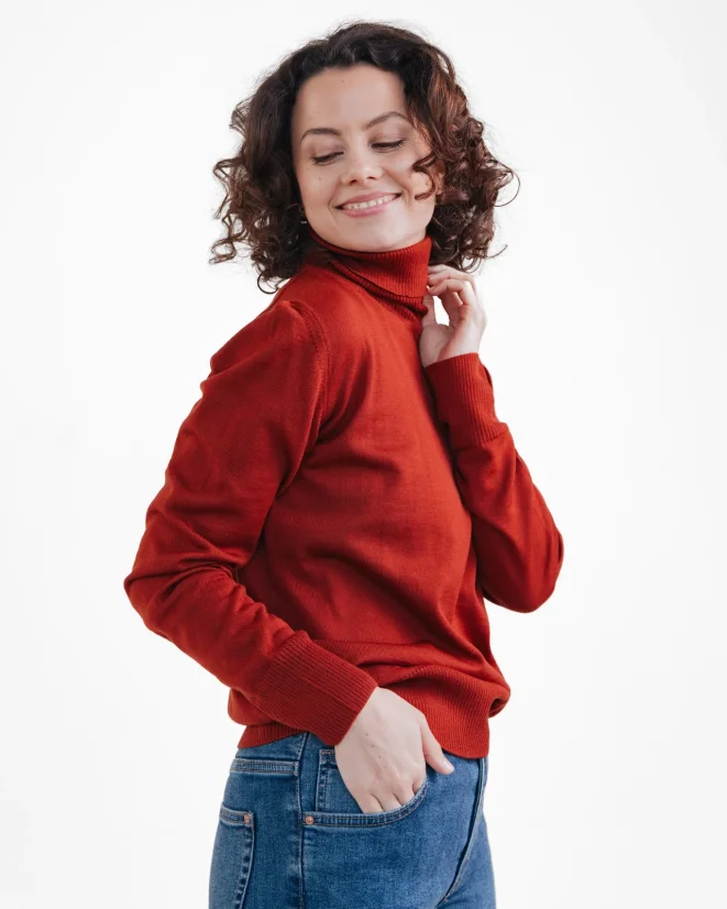 Damen Woll-Rollkragenpullover Merino - Farbe: Grau
