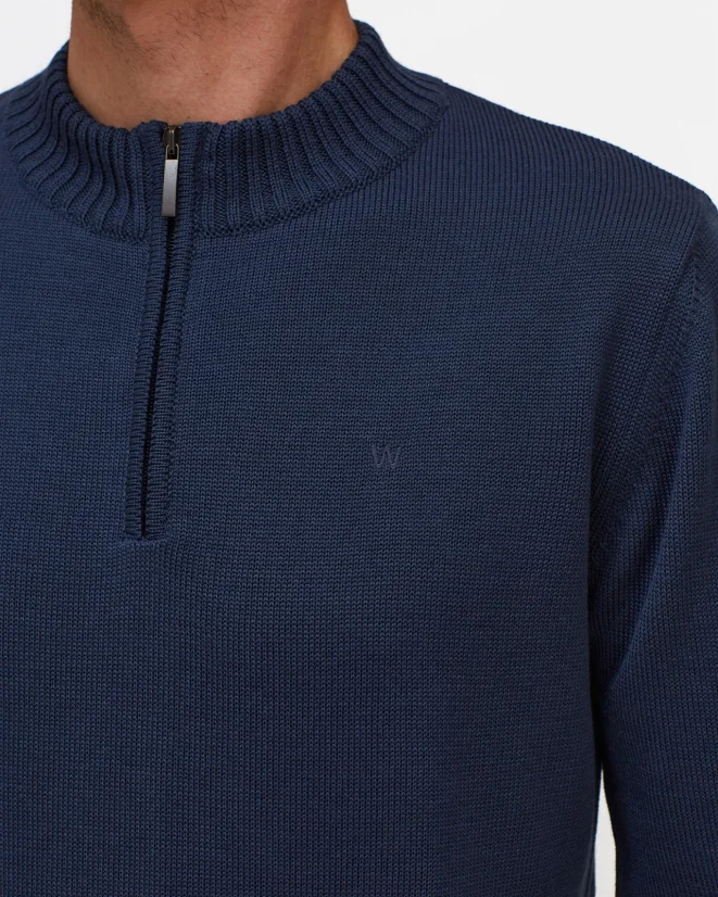 Men´s Merino Blend Zip Sweater - Color: Blue, Size: S