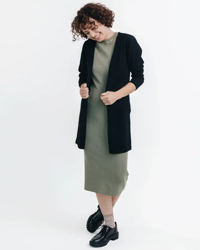 Damen 3/4 Strickjacke aus Wolle - Farbe: Schwarz, Größe: S