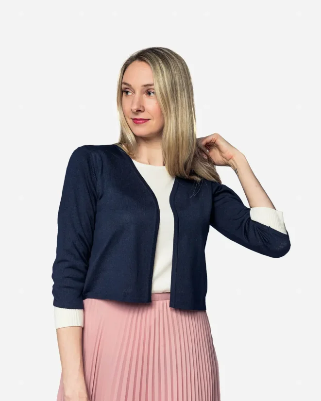Women´s 3/4 Merino Wool Bolero - Color: Blue, Size: L
