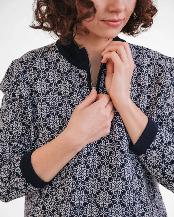 Damen-Wollpullover WOOLIFE STAR - Farbe: Dunkelblau, weißes Muster, Größe: L