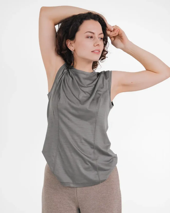 Damen Funktions Tanktop Merino 140 - Farbe: Dunkelviolett, Größe: XL