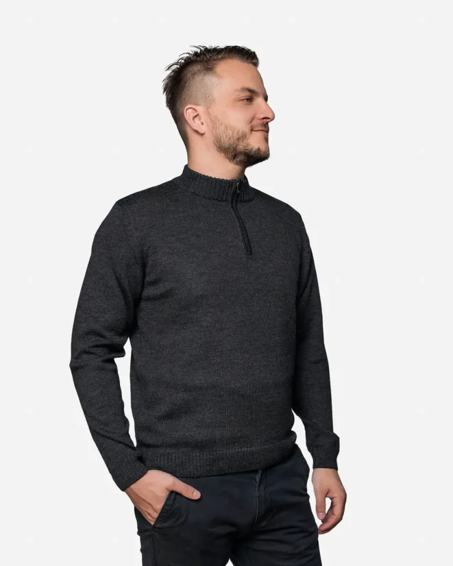 Men´s Merino Wool Sweater with Zipper - Color: Blue, Size: XXL