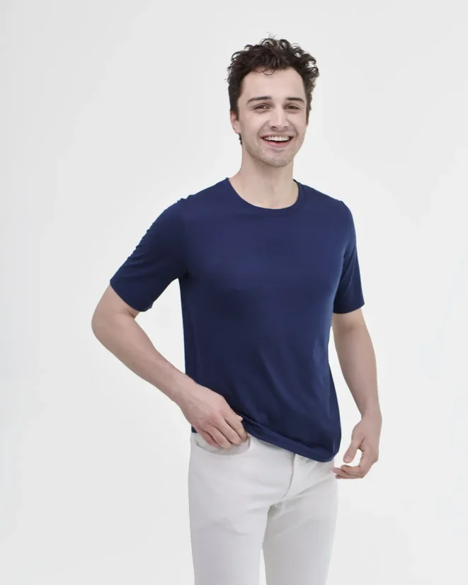 Koszulka męska Merino Basic 140 - Kolor: Niebieski, Rozmiar: XXL
