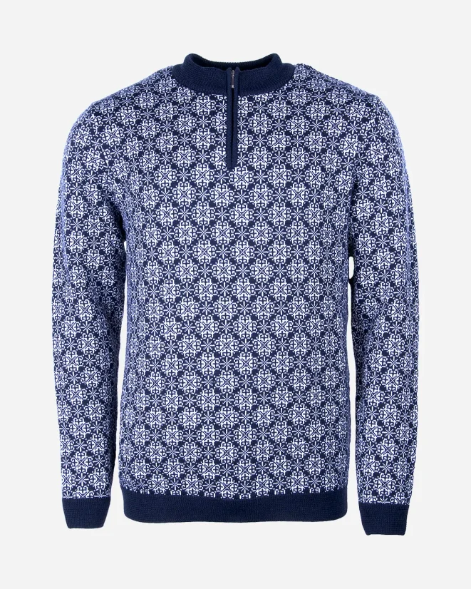 Men´s Wool Sweater WOOLIFE STAR - Color: Dark blue, white pattern, Size: XL