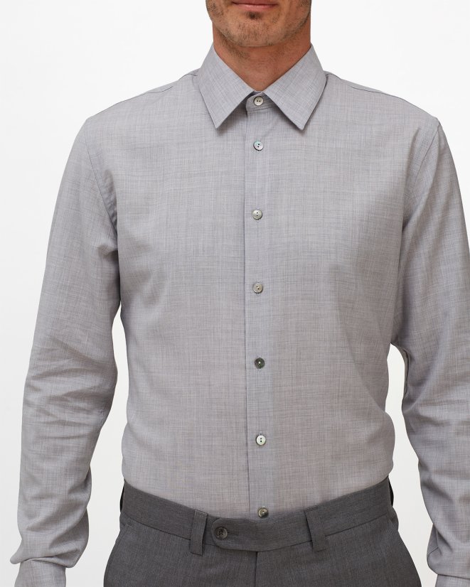 Men´s Merino Fancy SlimFit Shirt - Color: White-blue fine pepito, Size: 40 Slim Fit