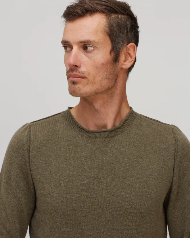 Herren Pullover aus Kaschmir-Mischung - Farbe: Olive, Größe: XXL