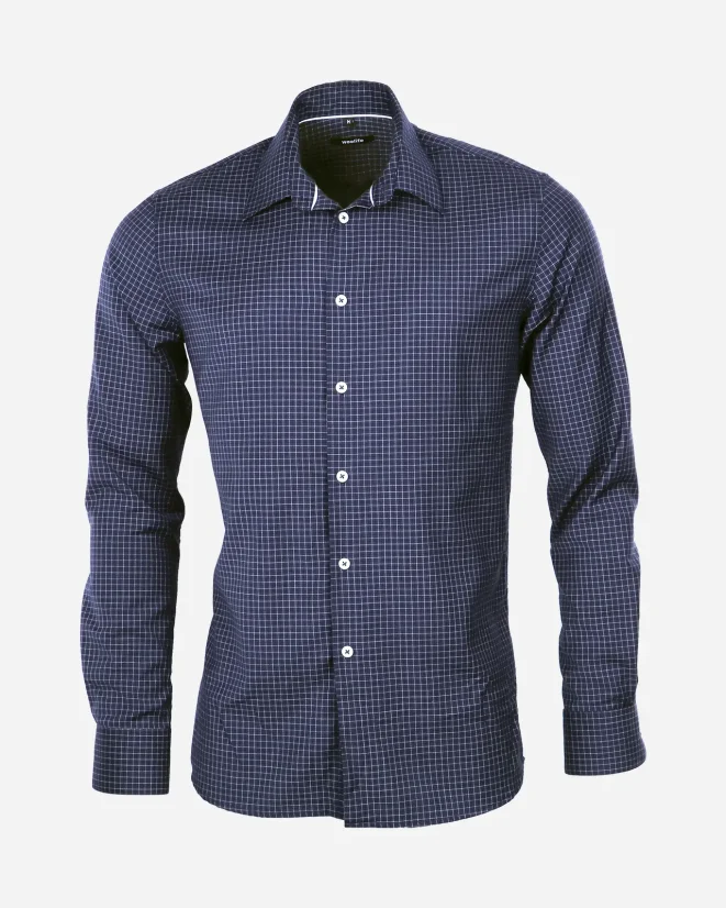 Men´s Merino Fancy SlimFit Shirt - Color: White-blue fine pepito, Size: 40 Slim Fit